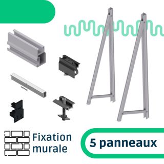 Kit de fixation mur / façade - 1 rangée de 5 panneaux en portrait