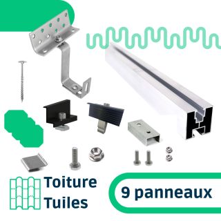Fixasun - Kit de fixation sur toiture tuiles pour une rangée de 9 panneaux