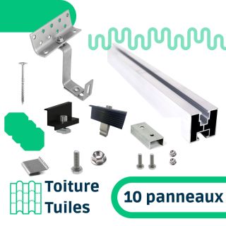 Fixasun - Kit de fixation sur toiture tuiles pour une rangée de 10 panneaux