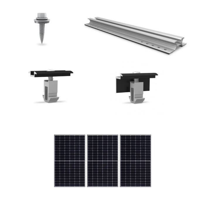 Kit de fixation sur bac acier - 1 ligne de 3 panneaux en portrait 2.0 main product photo