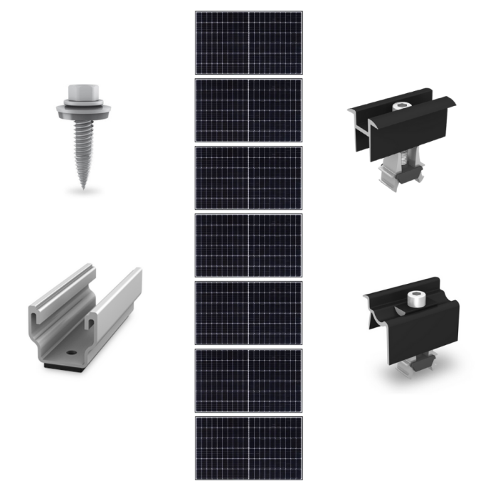 Kit de fixation sur bac acier - 1 colonne de 7 panneaux en paysage main product photo