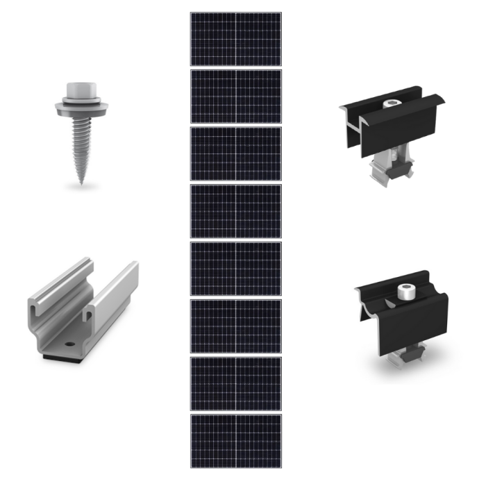 Kit de fixation sur bac acier - 1 colonne de 8 panneaux en paysage main product photo