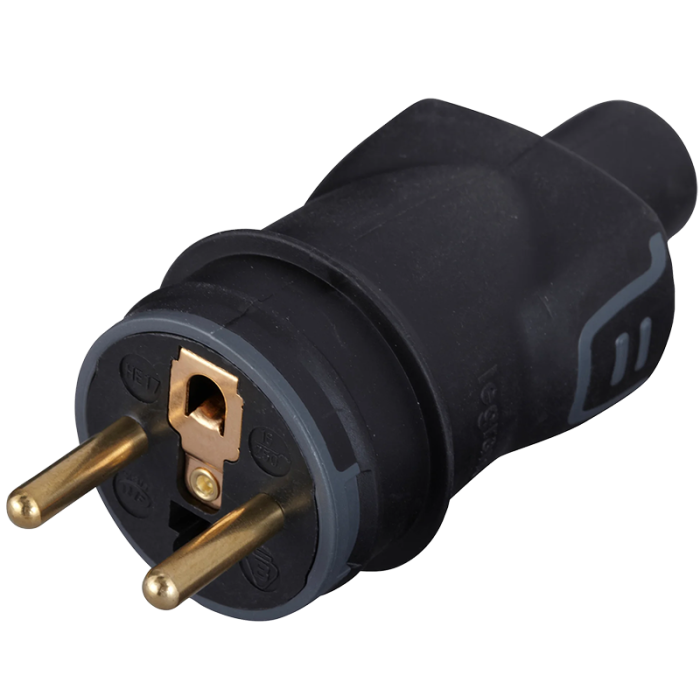 Fiche mâle 2 Pôles + Terre 16A IP44 Caoutchouc Noir main product photo